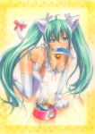 animal_ears bad_id bell bell_collar bikini breasts cat_ears cat_paws cat_tail cleavage collar green_hair hatsune_miku jingle_bell kemonomimi_mode mayo_riyo mouth_hold panties paws side-tie_panties swimsuit tail thigh-highs thighhighs twintails underwear vocaloid 