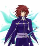  kratos_aurion male redhead short_hair simple_background solo sword tales_of_symphonia wings 