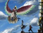  1boy bird byte_(grunty-hag1) cloud clouds cloudy_sky gold_(pokemon) hat ho-oh pokemon pokemon_(creature) pokemon_(game) pokemon_gsc sky 