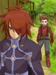  brown_eyes brown_hair father_and_son hair_over_one_eye kratos_aurion lloyd_irving male red_eyes redhead short_hair tales_of_symphonia 