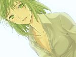  bokuto green green_eyes green_hair gumi highres lips shirt short_hair solo vocaloid wallpaper 