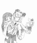  bad_id blush carrying chibi fujiwara_no_mokou hair_ribbon hat houraisan_kaguya kada_(pixiv) kamishirasawa_keine monochrome multiple_girls princess_carry ribbon surprise surprised sweatdrop touhou 