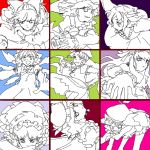  brown_background cirno flandre_scarlet green_background hakurei_reimu hong_meiling izayoi_sakuya kaisen kirisame_marisa monochrome oekaki patchouli_knowledge pink_background purple_background red_background remilia_scarlet rumia simple_background sketch the_embodiment_of_scarlet_devil touhou 