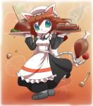  1girl animal_ears artist_request blush brown_hair cat_ears female food green_eyes maid robot_girl smile solo source_request tail 