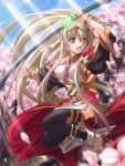  bracelet character_request cherry_blossoms highres jewelry long_hair moai_(pixiv) original solo sword thighhighs tree weapon 