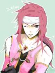  blue_eyes headband long_hair male one_eye_closed redhead simple_background solo tales_of_symphonia zelos_wilder 