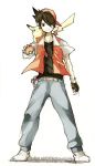  backwards_hat baseball_cap fingerless_gloves gloves hat holding holding_poke_ball jeans pikachu poke_ball pokemon pokemon_special red_(pokemon) runners shoes sneakers 