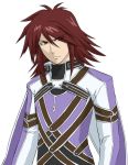  brown_hair kratos_aurion male red_eyes short_hair simple_background solo tales_of_symphonia 