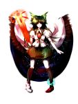  asymmetrical_clothes black_hair bow byakusouya long_hair mismatched_footwear red_eyes reiuji_utsuho ribbon touhou weapon wings 