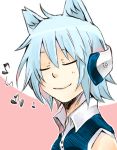  animal_ears blue_hair cat_ears closed_eyes headphones music nanami_ao solo takumibi yozakura_quartet 