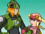  blonde_hair bodysuit green_eyes orange_hair red_eyes rockman rockman_exe roll_exe searchman 