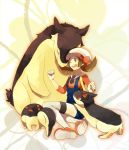  brown_hair cyndaquil hat kotone_(pokemon) overalls pokemon pokemon_(game) pokemon_gsc quilava sumika_(jikai) typhlosion 