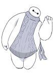  arm_at_side baymax big_hero_6 commentary full_body hand_up looking_at_viewer meme_attire monochrome no_pants ribbed_sweater sleeveless solo sweater tomo_(torauto_saamon) virgin_killer_sweater white_background 