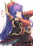  1girl alternate_costume ane-suisei armor armored_dress black_dress blue_eyes blue_hair crown dress fire_emblem fire_emblem:_the_binding_blade fire_emblem_heroes gloves hat highres lilina_(fire_emblem) magical_girl smile sorcerer 