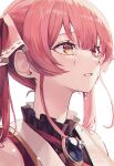  1girl artist_name commentary dated hair_ribbon heterochromia highres hololive houshou_marine myung_yi red_eyes red_ribbon redhead ribbon short_hair simple_background solo tears upper_body virtual_youtuber white_background yellow_eyes 