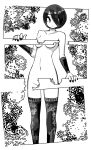  1girl border bright_pupils censored closed_mouth fingernails greyscale hair_over_one_eye lamb-oic029 looking_at_viewer monochrome navel novelty_censor nude one_eye_covered original short_hair solo standing thigh-highs white_border white_pupils wristband 