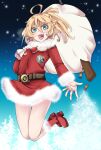  blonde_hair blue_eyes boots bullet christmas gun hal_(goshujinomocha) highres jumping medal medallion sack santa_boots santa_costume snow tanya tanya_degurechaff torn_bag weapon winter youjo_senki 