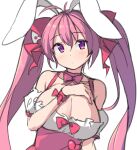  1girl ahoge animal_ears bangs bare_shoulders breasts closed_mouth detached_sleeves di_gi_charat dot_mouth eyebrows_visible_through_hair hair_between_eyes hair_ribbon large_breasts long_hair looking_at_viewer neck_ribbon pink_hair pink_ribbon puffy_detached_sleeves puffy_sleeves rabbit_ears ribbon saiste simple_background sketch solo twintails under_boob upper_body usada_hikaru violet_eyes white_background wrist_ribbon 