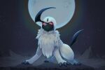  absol bright_pupils claws commentary_request full_body gen_3_pokemon moon night no_humans outdoors pokemon pokemon_(creature) red_eyes s_(happycolor_329) sky solo standing star_(sky) white_fur white_pupils 