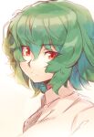  1girl bangs closed_mouth eyebrows_visible_through_hair eyes_visible_through_hair green_hair hair_between_eyes kaiza_(rider000) kazami_yuuka looking_at_viewer no_hat no_headwear red_eyes shirt short_hair simple_background solo touhou white_background white_shirt white_sleeves 