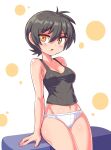  1girl black_hair breasts cougar_(cougar1404) eyebrows_visible_through_hair looking_at_viewer nari_(cougar1404) navel open_mouth original panties short_hair solo underwear white_panties yellow_eyes 