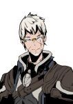  1boy absurdres armor artist_request blue_eyes commission facial_hair final_fantasy final_fantasy_xiv glasses heterochromia highres hyur looking_at_viewer scar scar_across_eye scar_on_face short_hair simple_background upper_body white_background white_eyes white_hair 