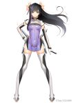  1girl bangs black_hair blue_eyes boots breasts closed_mouth commentary_request covered_navel dress elbow_gloves gloves hair_ornament hand_on_hip looking_at_viewer medium_breasts multicolored_hair original purple_hair see-through shiny shiny_clothes shiny_hair short_dress short_sleeves simple_background smile solo standing thigh-highs thigh_boots tony_taka turtleneck two-tone_hair white_background white_footwear zettai_ryouiki 