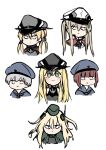  6+girls anchor_hair_ornament bismarck_(kancolle) blonde_hair blue_headwear brown_hair garrison_cap graf_zeppelin_(kancolle) green_eyes grey_headwear hair_ornament hat kantai_collection karin_bluez3 long_hair looking_at_viewer looking_to_the_side low_twintails multiple_girls peaked_cap prinz_eugen_(kancolle) short_hair silver_hair simple_background twintails u-511_(kancolle) upper_body white_background white_headwear z1_leberecht_maass_(kancolle) z3_max_schultz_(kancolle) 