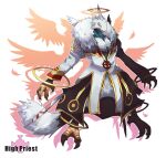  black_coat character_name character_request claws coat commentary_request dragon dragon_chronicle emon-yu full_body halo high_priest_(ragnarok_online) horns layered_clothing long_sleeves no_humans ragnarok_online white_background white_coat white_wings wings 