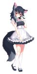  1girl animal_ears black_hair full_body kaimiho looking_at_viewer luma_rum maid messy_hair red_eyes shoes short_hair signature smile solo tail wolf_ears wolf_tail 