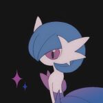  1girl alternate_color back bangs bare_shoulders black_background black_dress black_gloves blue_hair bob_cut colored_skin commentary_request dress elbow_gloves flat_color gardevoir gen_3_pokemon gloves hair_over_one_eye looking_back looking_down mega_gardevoir mega_pokemon no_mouth pokemon pokemon_(creature) red_eyes ronen shiny_pokemon short_hair simple_background sketch solo sparkle strapless strapless_dress white_skin 