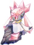  commentary_request diancie full_body gen_6_pokemon hand_up highres looking_at_viewer mian_(3zandora) mythical_pokemon no_humans open_mouth outstretched_arm pokemon pokemon_(creature) simple_background smile solo white_background 