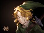  1boy blonde_hair elf eyebrows_visible_through_hair hair_between_eyes highres link looking_at_viewer mite_gura pointy_ears simple_background solo sword the_legend_of_zelda the_legend_of_zelda:_twilight_princess upper_body weapon 