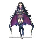  1girl black_cape black_hair bracelet bridal_gauntlets cape circlet commentary_request company_name covered_navel crossed_arms facial_mark fire_emblem fire_emblem_fates fire_emblem_heroes flat_chest forehead forehead_mark gold_trim groin jewelry kousei_horiguchi long_hair looking_at_viewer nyx_(fire_emblem) official_art red_cape red_eyes solo thigh-highs thighs veil very_long_hair watermark zettai_ryouiki 
