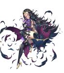  1girl black_hair bodystocking bracelet breasts cape facial_mark fingernails fire_emblem fire_emblem_fates fire_emblem_heroes forehead_mark highres jewelry kousei_horiguchi long_hair mouth_veil nail_polish nyx_(fire_emblem) official_art red_eyes see-through simple_background small_breasts solo thigh-highs tiara toeless_footwear transparent_background veil 