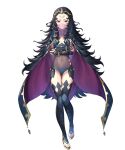  1girl black_hair bodystocking bracelet breasts cape facial_mark fingernails fire_emblem fire_emblem_fates fire_emblem_heroes forehead_mark highres jewelry kousei_horiguchi long_hair mouth_veil nail_polish nyx_(fire_emblem) official_art red_eyes see-through simple_background small_breasts solo thigh-highs tiara toeless_footwear transparent_background veil 