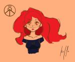  1girl highres looking_at_viewer orange_eyes original redhead shirt simple_background sketch smile solo wavy_hair 