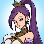  1girl akairiot bare_shoulders bracelet choker dragon_quest dragon_quest_xi jewelry long_hair looking_at_viewer martina_(dq11) ponytail purple_hair simple_background smile solo very_long_hair violet_eyes 