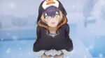  +_+ 1girl :3 animal_hood black_hoodie blonde_hair blue_eyes blush brown_hair collarbone english_commentary eyebrows_visible_through_hair highres hood hoodie looking_at_viewer loop_(looopinn) multicolored_hair nijisanji nijisanji_en official_art open_mouth penguin_hood petra_gurin sleeves_past_fingers sleeves_past_wrists smile solo streaked_hair two-tone_hoodie white_hoodie 