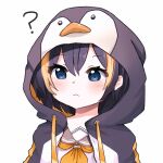  1girl ? animal_hood blonde_hair blue_eyes blush brown_hair drawstring eyebrows_visible_through_hair hair_behind_ear highres hito_(maruhito_) hood nijisanji nijisanji_en penguin_hood petra_gurin sailor_collar short_hair solo upper_body virtual_youtuber white_background 