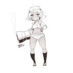  1girl animal_ears breasts character_request dated ejami feet greyscale gun league_of_legends looking_at_viewer monochrome nail_polish navel short_hair signature simple_background solo weapon white_background 