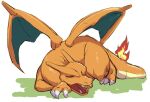  charizard claws closed_eyes fangs fire flame gen_1_pokemon lying morio_(poke_orio) no_humans on_stomach open_mouth pokemon pokemon_(creature) sleeping solo tongue 