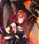  1girl absurdres arknights collar demon_girl demon_horns fingerless_gloves gloves highres holding holding_weapon horns huge_filesize long_hair looking_at_viewer mydeviant redhead spiked_collar spikes surtr_(arknights) sword violet_eyes weapon 
