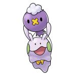  carrying creature drifloon full_body gen_4_pokemon gen_6_pokemon goomy no_humans numera_goomy open_mouth pokemon pokemon_(creature) simple_background white_background 