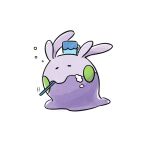  brushing_teeth closed_eyes cup full_body gen_6_pokemon goomy highres mug no_humans numera_goomy on_head pokemon pokemon_(creature) simple_background solo toothbrush white_background 