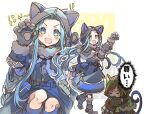  1boy 1girl animal_ears animal_hood belt blue_eyes blue_hair blush_stickers brown_hair capelet cat_hood cosplay fake_animal_ears fur_trim gloves gran_(granblue_fantasy) granblue_fantasy hood kuronekodoushi kuronekodoushi_(cosplay) kuzumiya_yuyu long_hair lyria_(granblue_fantasy) open_mouth paw_gloves paws tail tears 