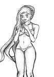  1girl ass_visible_through_thighs breast_press breasts dangan_ronpa_(series) dangan_ronpa_2:_goodbye_despair gothicgm highres large_breasts long_hair looking_at_viewer open_mouth simple_background sketch smile solo_focus sonia_nevermind swimsuit thigh_gap underwear white_background 
