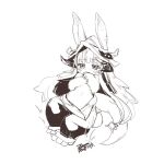  1other animal_ears blush dated ears_through_headwear ejami furry hat helmet long_hair looking_at_viewer made_in_abyss monochrome nanachi_(made_in_abyss) navel paws signature simple_background solo tail white_background 