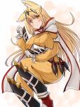  1girl animal_ears bangs blonde_hair bodysuit breasts cat_ears cosplay highres kurokaze_no_sora large_breasts long_hair mythra_(xenoblade) nia_(xenoblade)_(cosplay) solo swept_bangs very_long_hair xenoblade_chronicles_(series) xenoblade_chronicles_2 yellow_bodysuit yellow_eyes 