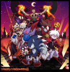 6+boys armor atlus bangs bat black_border black_shirt bokura_no_taiyou border brown_hair candy chain character_request checkered checkered_floor closed_mouth commentary_request copyright_request crescent_moon crossover cygames disgaea dragon_chronicle emon-yu fangs fire food full_body furry gauntlets genetic_(ragnarok_online) glasses green_eyes grin hair_between_eyes halloween happy_halloween hat hitoshura jack-o&#039;-lantern jack_frost living_clothes lollipop looking_afar looking_at_viewer looking_to_the_side magic makai_senki_disgaea male_focus mask mask_on_head medium_hair moon multiple_boys multiple_crossover nintendo open_mouth otenko pauldrons pumpkin purple_headwear ragnarok_online red_eyes red_footwear sega sharp_teeth shin_megami_tensei shin_megami_tensei_iii:_nocturne shirt shirtless short_hair shorts shoulder_armor sky smile sonic_(series) sonic_the_hedgehog sonic_world_adventure star_(sky) starry_sky teeth vial white_hair white_shorts witch_hat wrapped_candy